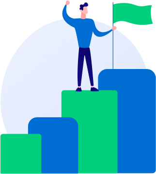 Illustration of a person on a podium holding a flag
