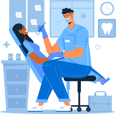 BDS Predictor Illustration of a dentist and patient